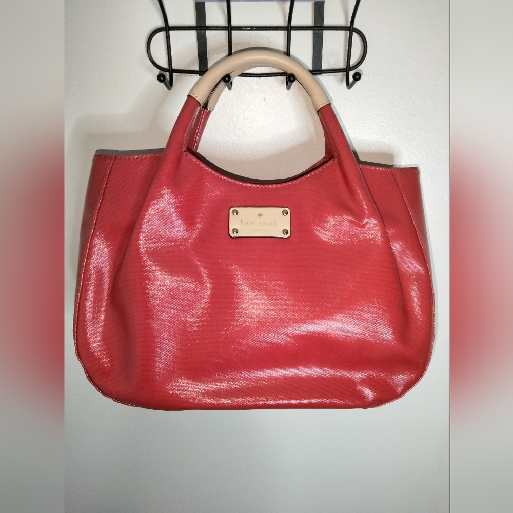 Kate Spade (Red) Textured Polka Dot Interior Pattern Snap Button Tote Bag